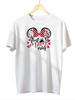 Best Mom Ever Disney Minnie Mouse  T-Shirt with Red Heart Bow Graphic